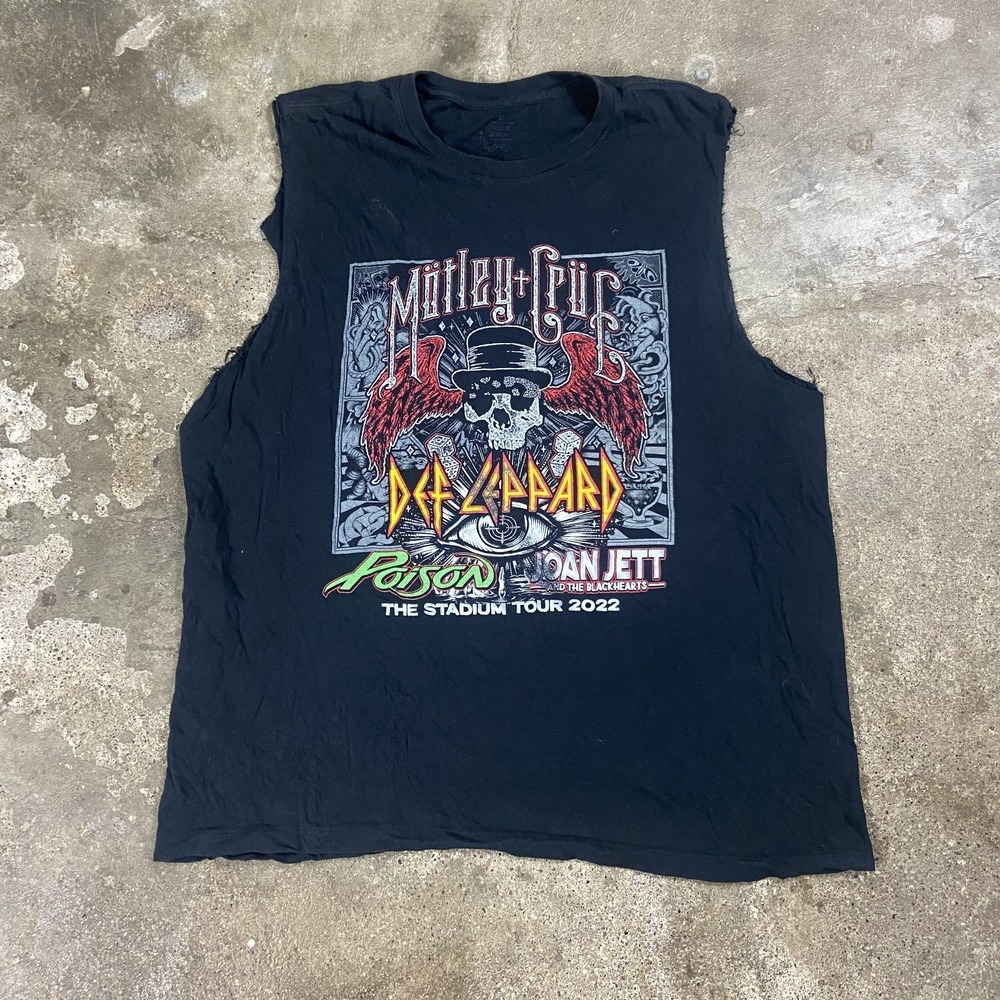 Motley Crue Def Leppard Stadium Tour Band Shirt Size XL Black Cutoff Tanktop